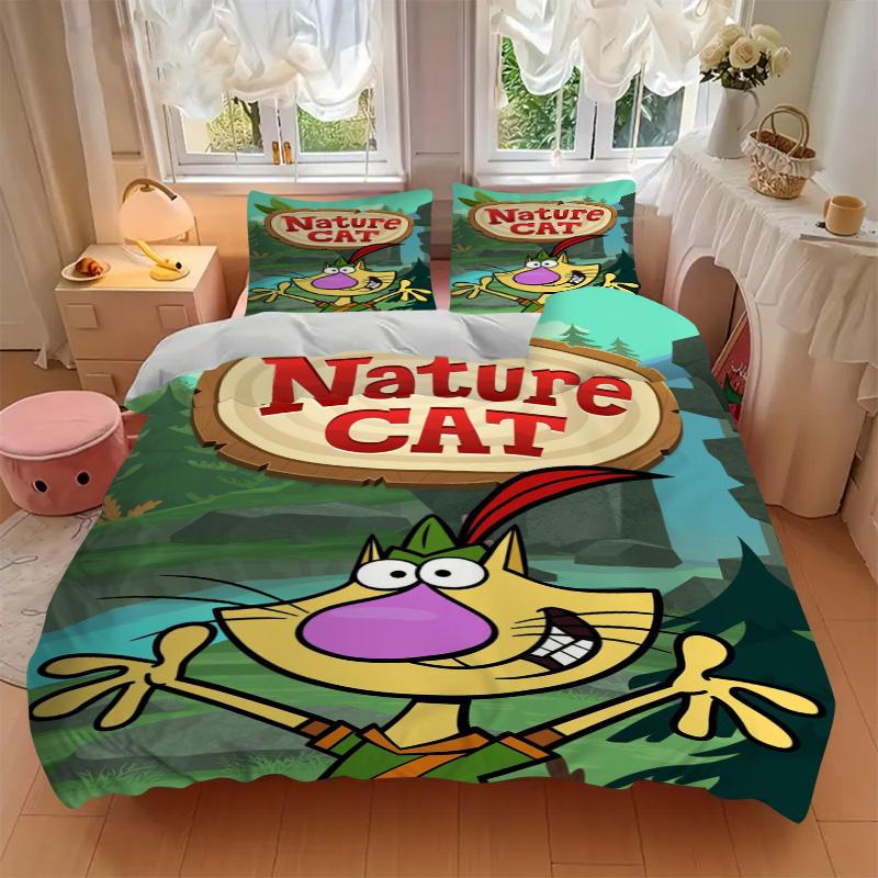 Nature Cat Bedding 3 Piece Set HD Print Duvet Cover Pillowcases for Teens Adult Bedroom Decoration Christmas Gift