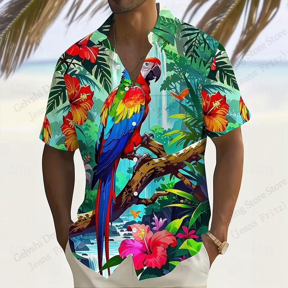 Art Parrot Painting 3d Print Shirts Men Women Fashion Summer Hawaiian Shirt Short Sleeve Beach Shirt Vocation Blouse Men Clothes
