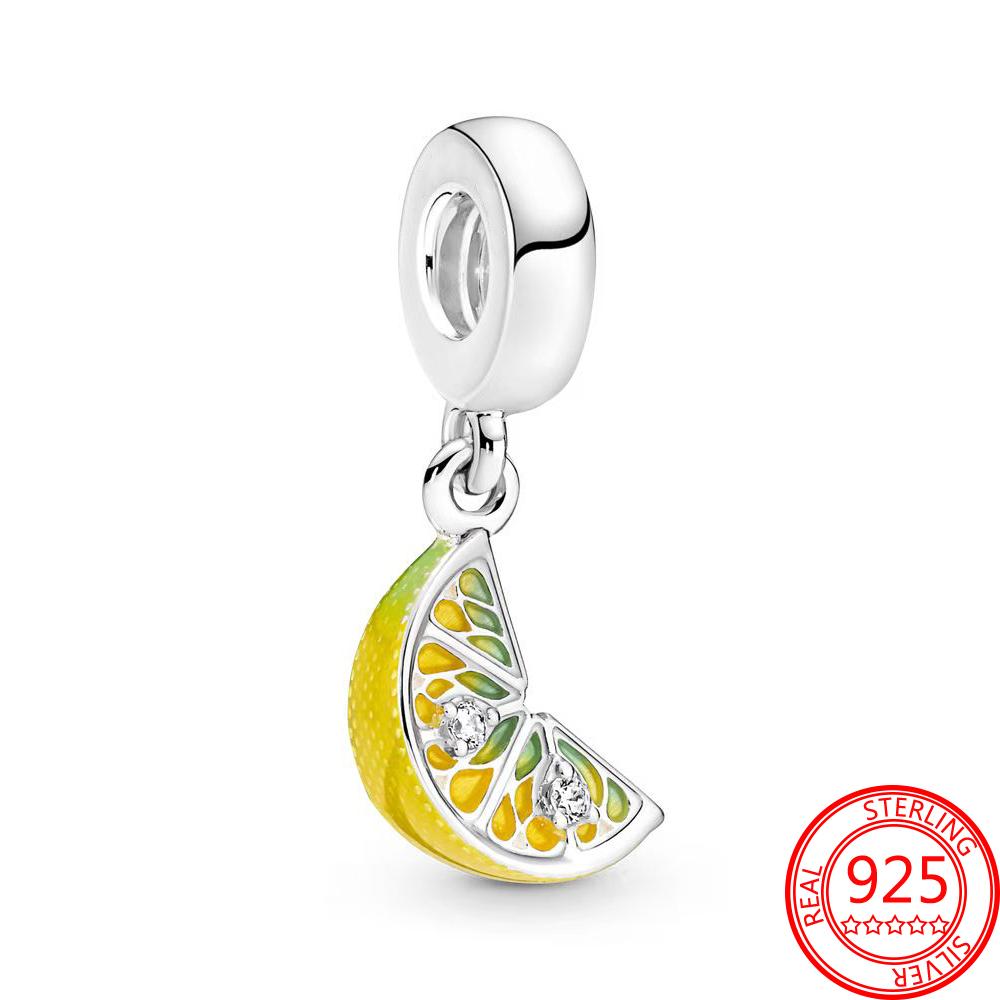 925 Silver Full Diamond Watermelon Pineapple Lemon Ice Cream Milk Tea Cup Dangle Charm Bracelet DIY Jewelry