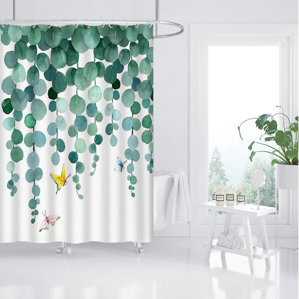 Elegant Floral Butterfly Shower Curtain – Waterproof Bathroom Decor with Tropical Plants, Multiple Sizes 90x180cm - 300x180cm