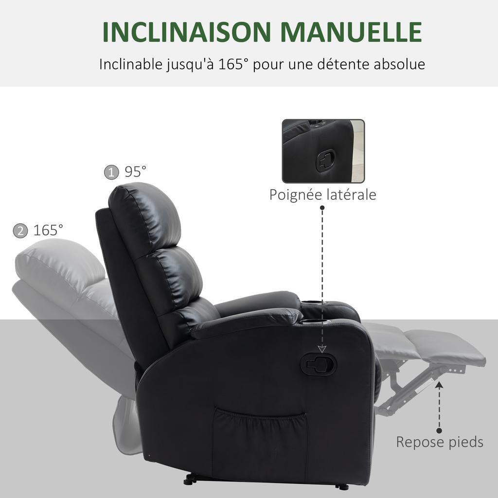 Reclining Relaxation Armchair with Adjustable Footrest, Synthetic Upholstery, Black