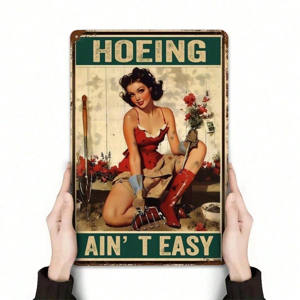 

Vintage Tin Sign Funny Farm Girl Gardening Wall Art Retro Metal Plaque Galvanized Home Decor Pin Up Gift For Women 20x30