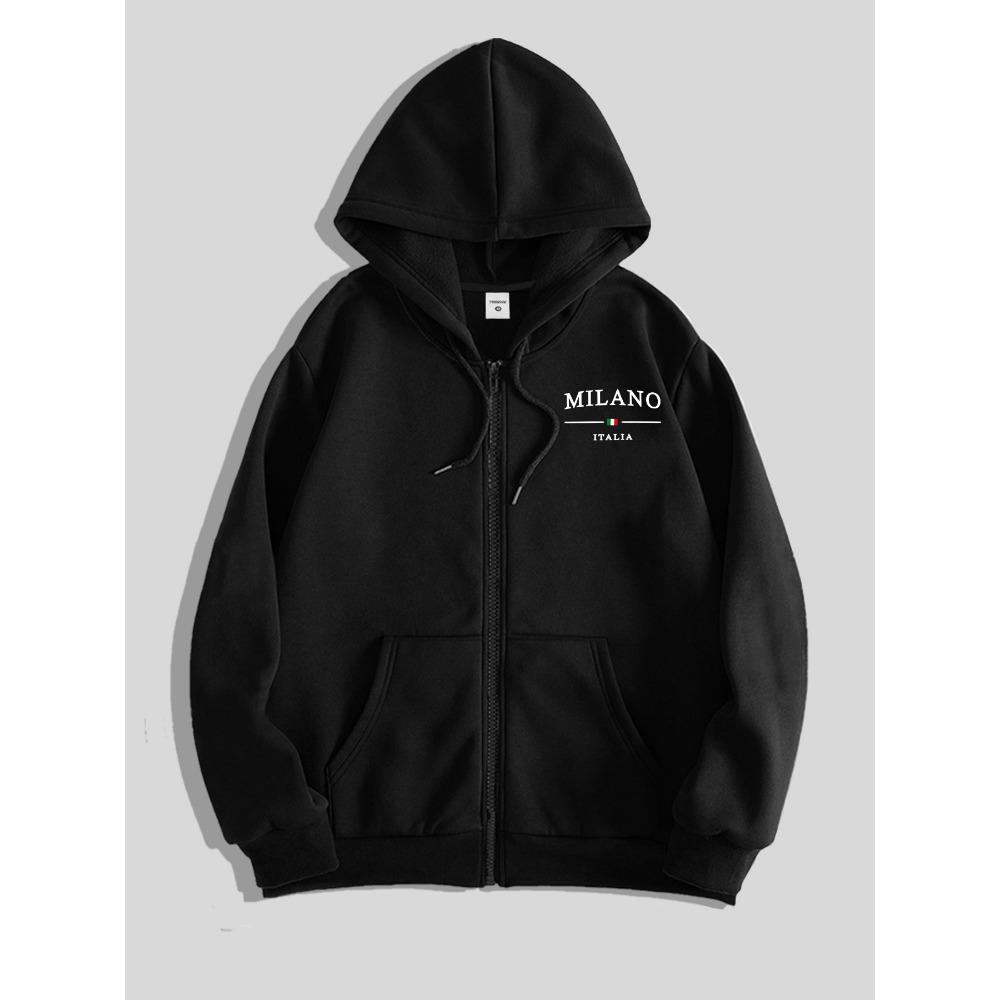 Men's Simple Logo Print Zip-Up Hoodie, Perfect for Casual Streetwear and Trendy Outfits