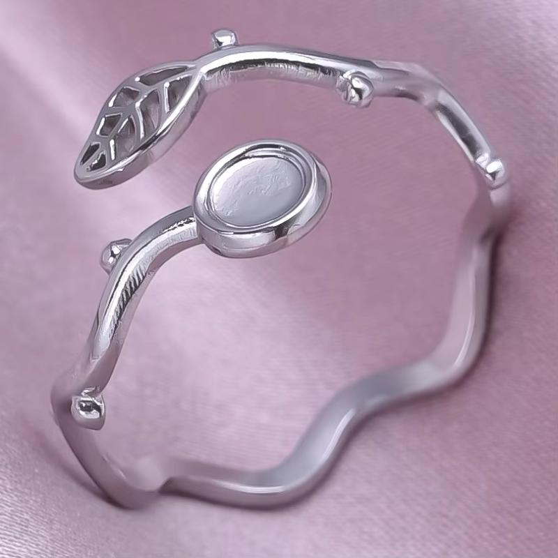 DIY Cabochons Jewelry Ring 1Pcs Adjustable Open Stainless Steel Heart Sun Leaf Motif for Anniversary Gift for Her