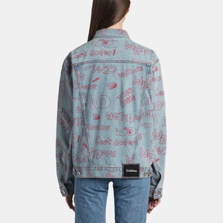 We11done Ss21 Classic Logo Full Print Graffiti Print Jacket Denim Coat Unisex jackets Light-Blue WD-DJ0-21-325-U-BL