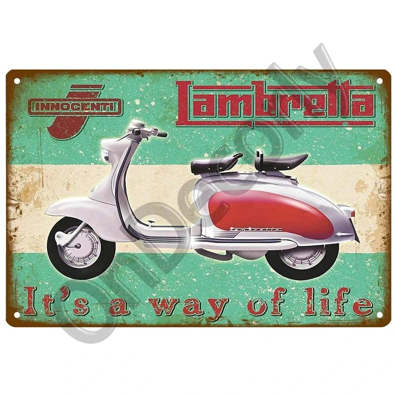 Lambretta Motor Plaque Metall Vintage Blechschild Shabby Chic Dekor Metallschilder Vintage Bar Dekoration Metall Poster Pub Metallplatte