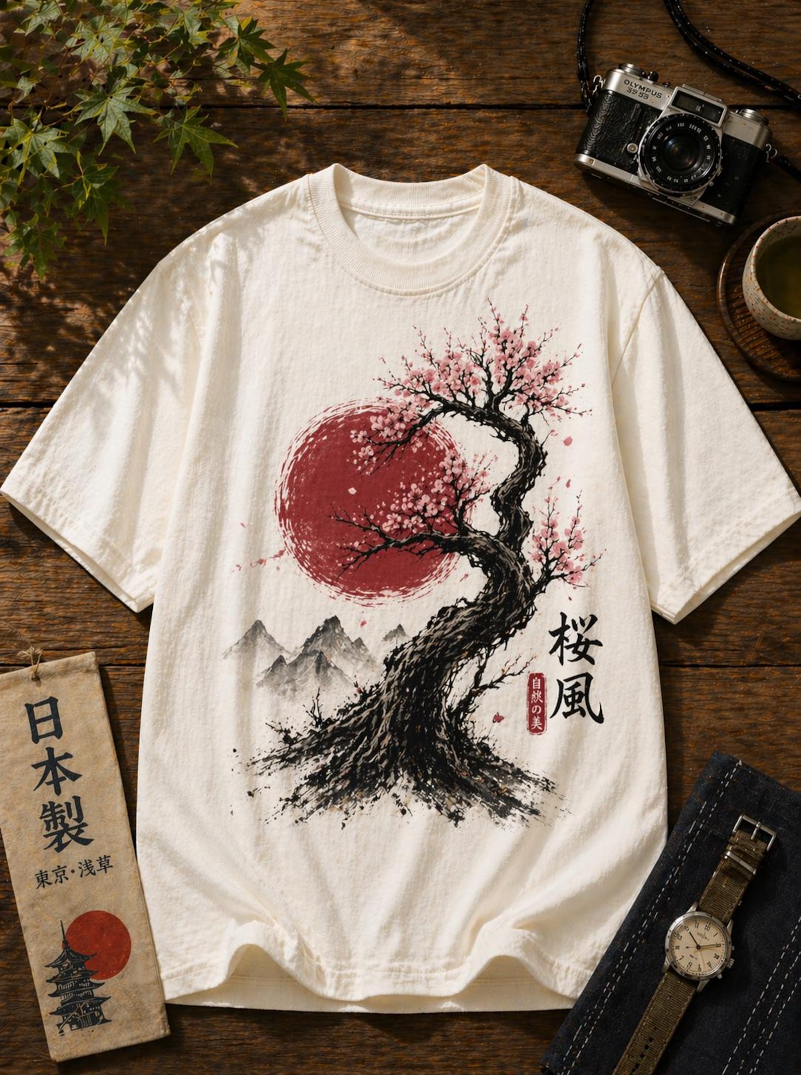 Sakura Spirit Tee – Japanese Cherry Blossom Sun Graphic Shirt M