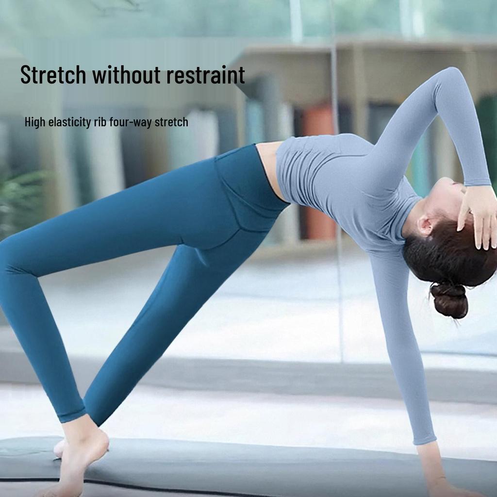Women's Slimming Autumn Winter Yoga Set: Half High Collar Long Sleeve Top for Pilates & Fitness