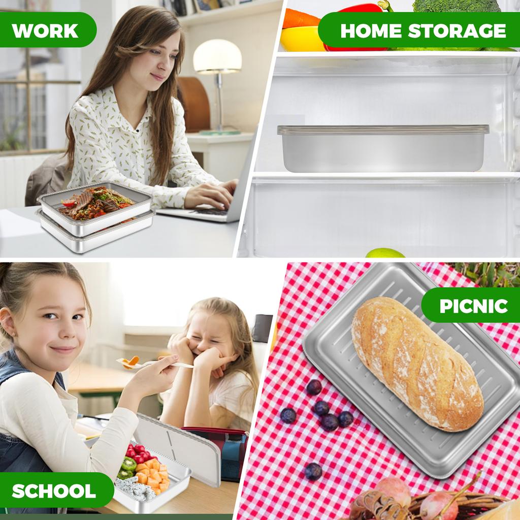 2 Peças Caixa de Conservação de Carne Congelada Aço Inoxidável Geladeira Recipiente de Alimentos Tampa Hermética Cozinha Bacon Queijo Manter Frescura
