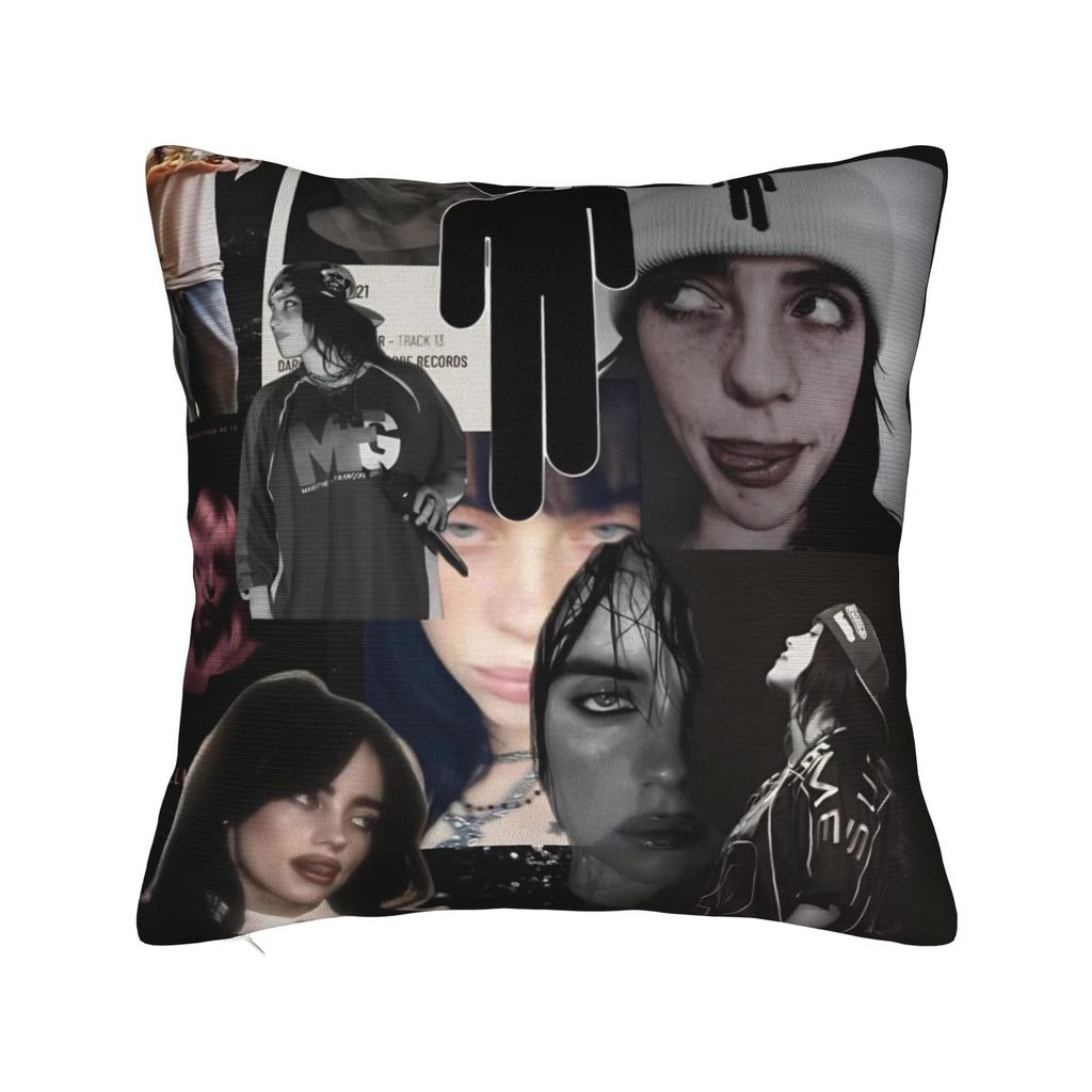 Double Sided Billie Eilish HIT ME HARD & SOFT Album Cushion Cover, Fan Merch Pillowcase for Music Lovers Home Sofa Bedroom Decor