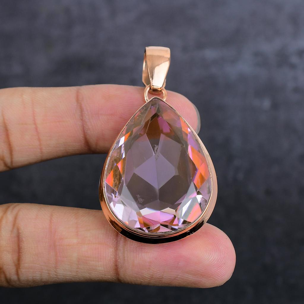 Rosa Kunzit Edelstein Handgefertigter Kupfer Schmuck Anhänger 2,17" m1N94