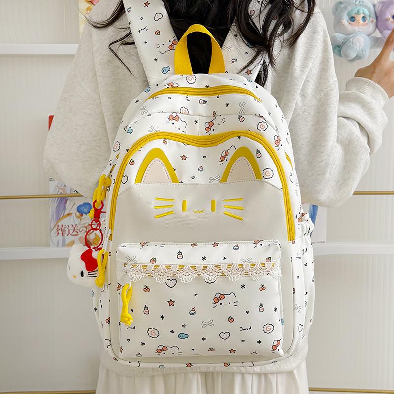 Schoolbag New Cat Shape Backpack Girls High Value Large Capacity Junior High School High School Students Commute Comfortable Leisure Backpack