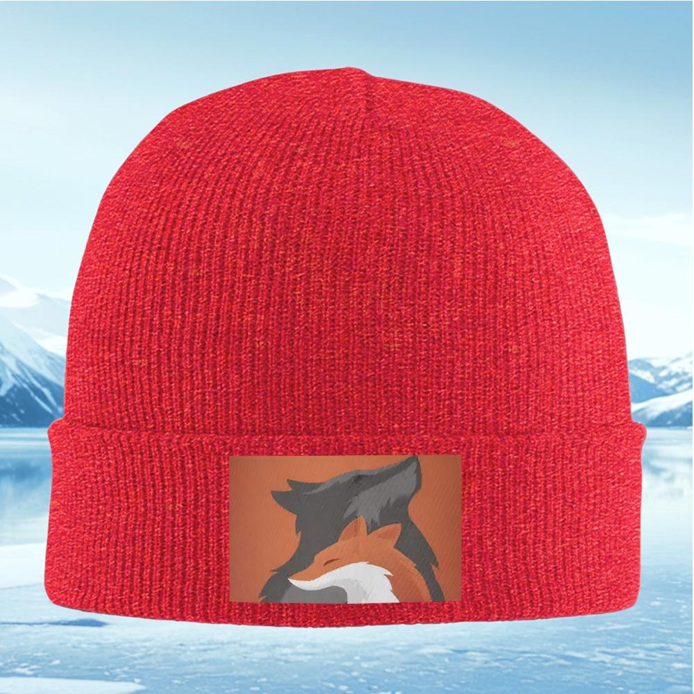 Fox shadowanimalsorange background Men Women Unisex Knitted Hat Beanie Pullover Cap Winter Thermal Warm Christmas Outdoor Cyc