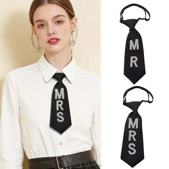 Shirt Tie Adjustable Buckle Neck Strap Short Version Rhinestone Letters MR MRS Necktie Parties Romantic Couple