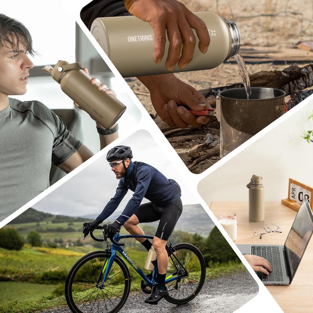 OneTigris 1 Liter Stainless Steel Water Bottle Set with Vacuum Keeps Hot or Includes 3 Replacement 2 and 1 Wide Easy To Suitable for Outdoor the and