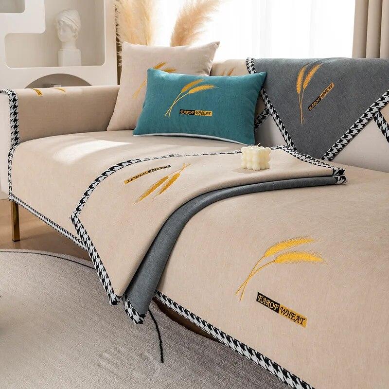 Luxury Chenille Non-slip Sofa Cushion Modern Simple Solid Color Sofa Cover Four Seasons Universal Blanket Cover Anti Cat Scratch