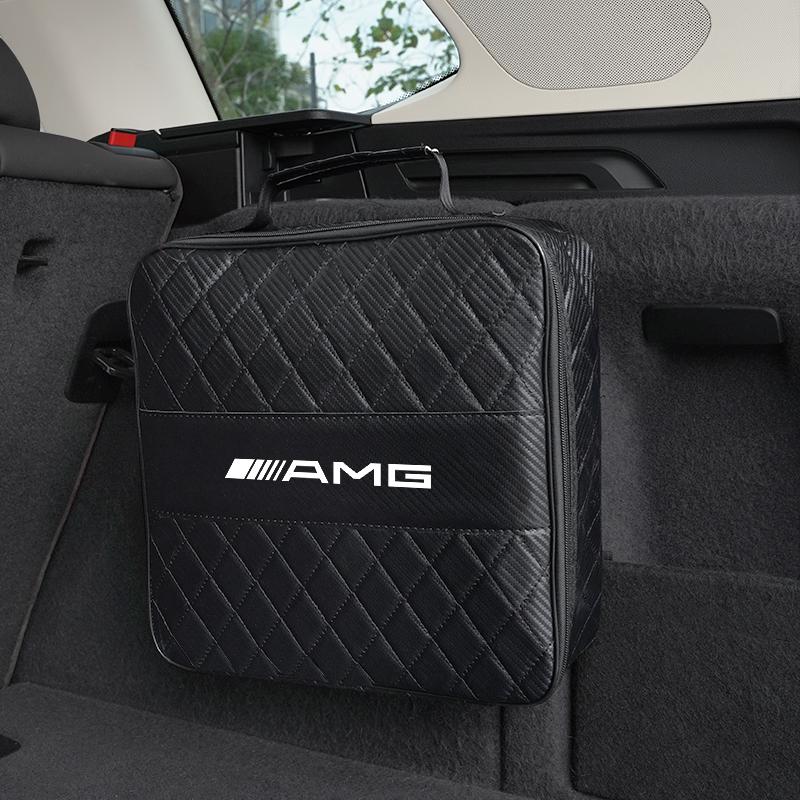For Mercedes Benz AMG A B C E G CLA W211 W203 W204 C260 E300L A200L Car Leather Storage Bag High-capacity Auto Trunk Handbag