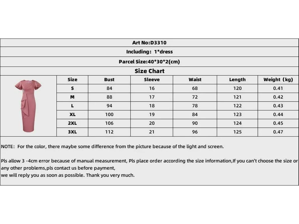 D3310 Elegantes Rüschen-Einfarbiges Hüftbetontes Afrikanisches Kleid