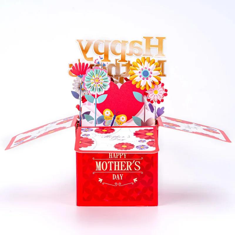 1pc Pop-Up Mother's Day Greeting Card Gift Handwritten 3D Box Paper Carving Creative Festival Blessing Postcard Party Gifts