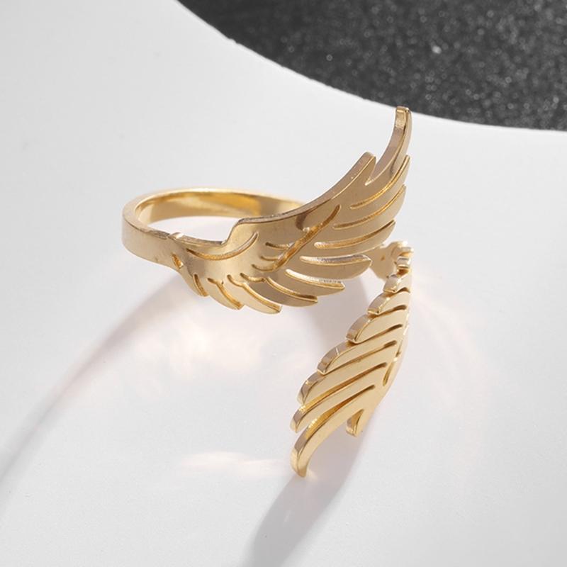 Adjustable Dating Rings Wing Shape Opening Rings Vintage Finger Jewelry Stainless Steel Texture for Party and Daily Wear