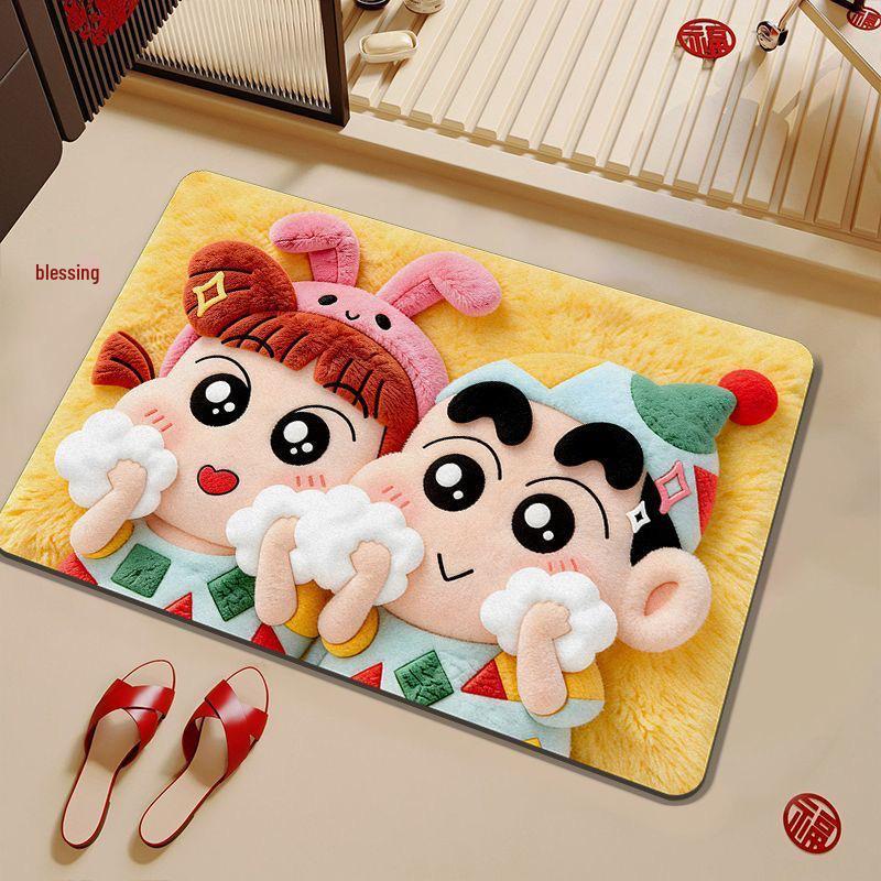 Shin-chan Diatom Mud Bath Mat - Quick-Dry, Non-Slip, Water-Absorbent Floor Pad for Bathroom and Toilet