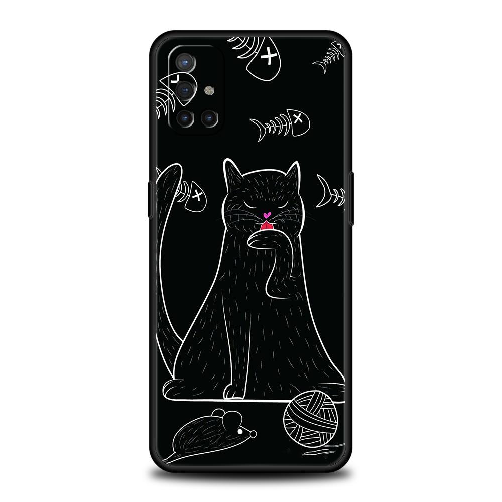 Phone Case For OnePlus 12 11 10 9 Pro 9T 12R 10R 9R 9RT 10T 8T 8 7 6T 7T Nord 2T CE 2 5G N200 N10 N100 Cover Black Cat