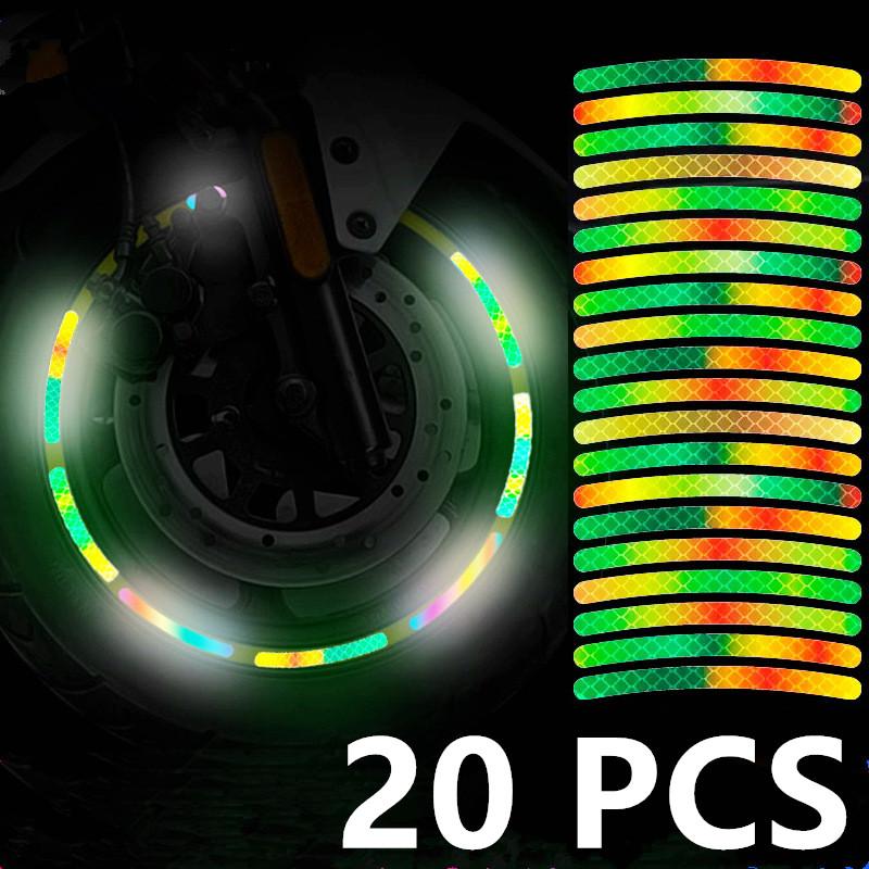 

20 шт. Цветные светоотражающие наклейки на ступицы колес автомобиля, универсальные светоотражающие предупреждающие наклейки для мотоцикла, велосипеда, шин, автоаксессуары