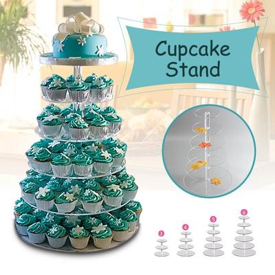 3/4/5/6 Tier Clear Round Cup Cake Stand Acrylic Cupcake Stand Supplies Display Tower Wedding Birthday Party Decoration