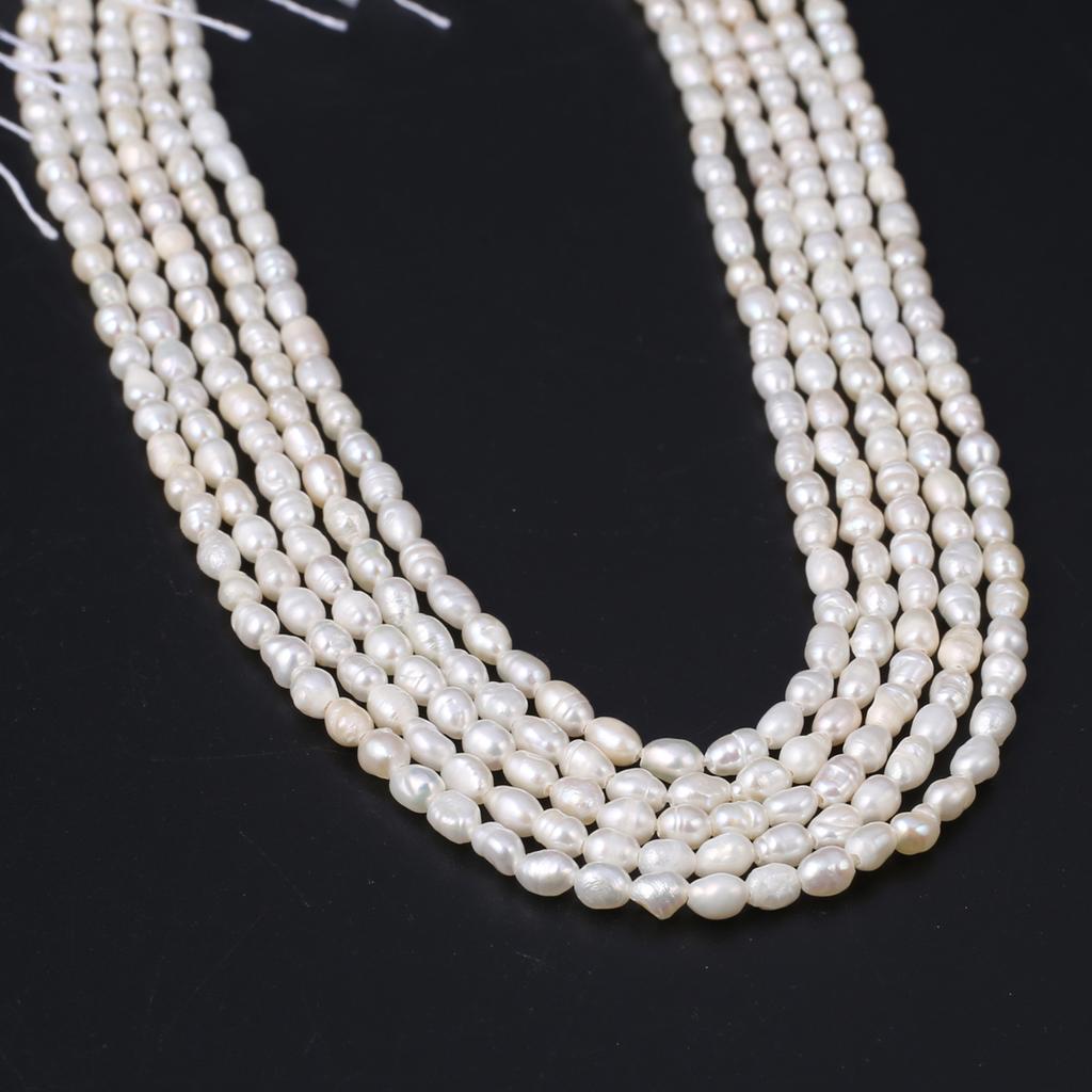 1String, White Natural Freshwater Pearls, Handmade Rice Pearl Beads, 3-3.5 Mm, for DIY Necklace Accessories, Jewelry Making, Women Gift, 36 Cm