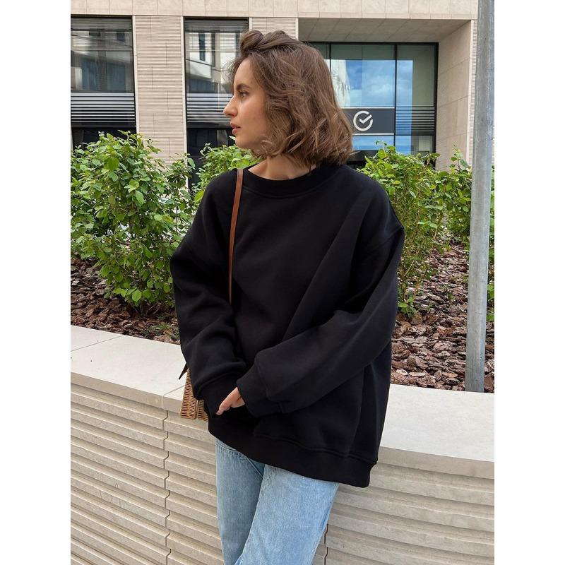 Autumn Winter Round Neck Solid Color Casual Fashion Sweatshirt Women Loose All-match Pullover Top