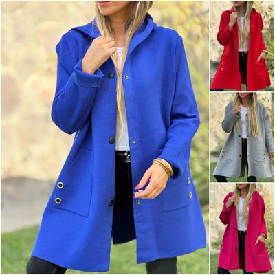 Dames Winter Jassen met Capuchon Lange Mouw Zakken Casual Losse Knopen Wollen Bovenkleding Kleding Dames