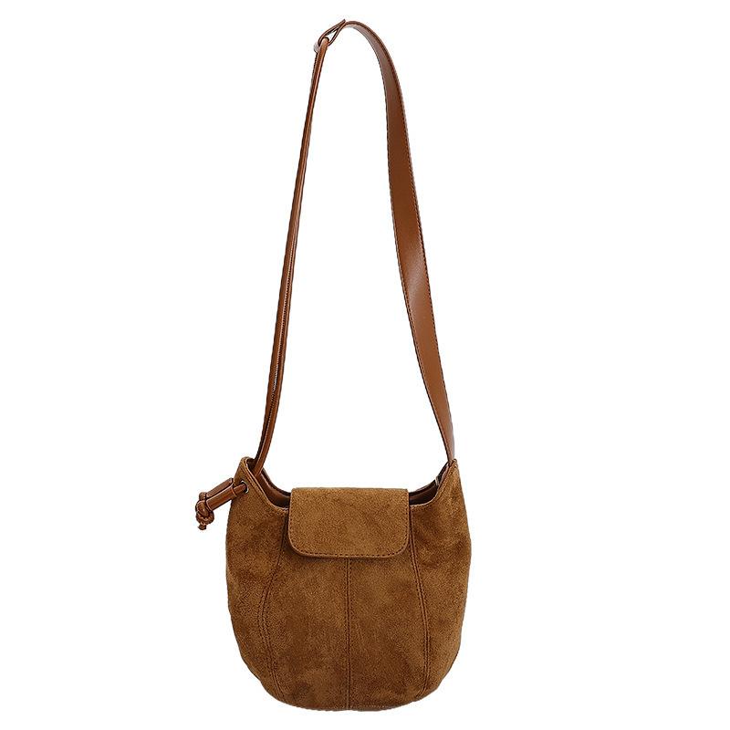 Женская сумка-ведро из ПУ-замши, сумка через плечо, сумка-тоут на плечо с завязкой, модная мини-сумка коричневый