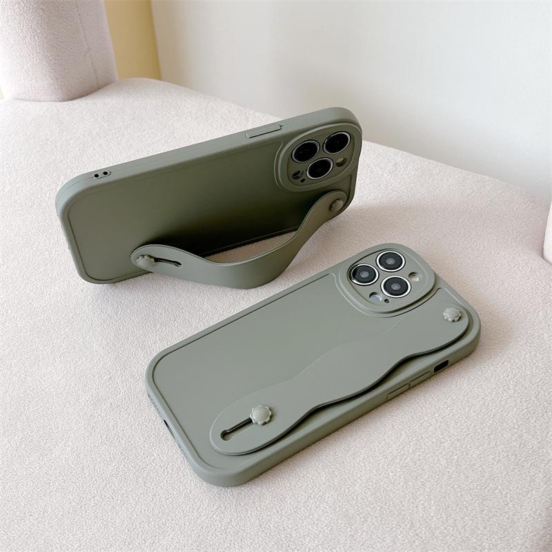 Pokročilé tekuté silikonové pouzdro na telefon s poutkem na zápěstí a stojánkem pro Apple 6S, 8P, 11, 12, 13, 14 Pro Max – Design proti pádu