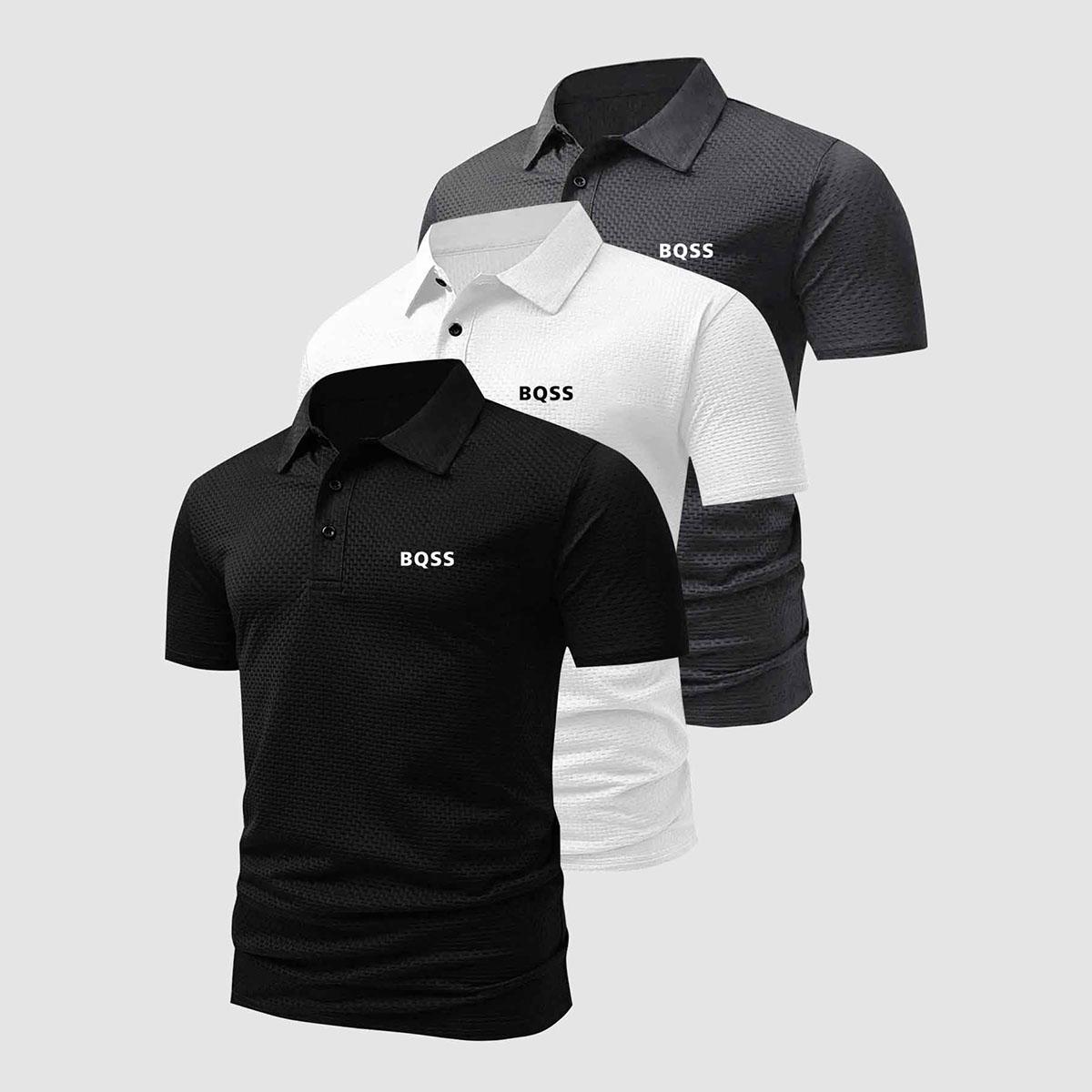 Trends Clothing 3 stuks Heren Zomer Sneldrogende Poloshirts, Kraag Tops, Kleurrijk Pak, Zacht Ademend, Dagelijkse & Zakelijke Kleding S zwart/grijs