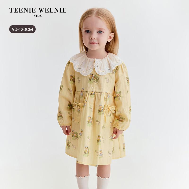 Teenie Weenie Kids Baby Girl Full Print Sweet Lace Collar Dress 110cm