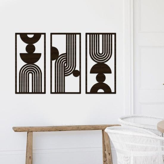 Artă de perete mare din lemn stil Boho Panou modern perforat Decor de perete boem Artă abstractă geometrică minimalistă pentru sala de mese living dormitor