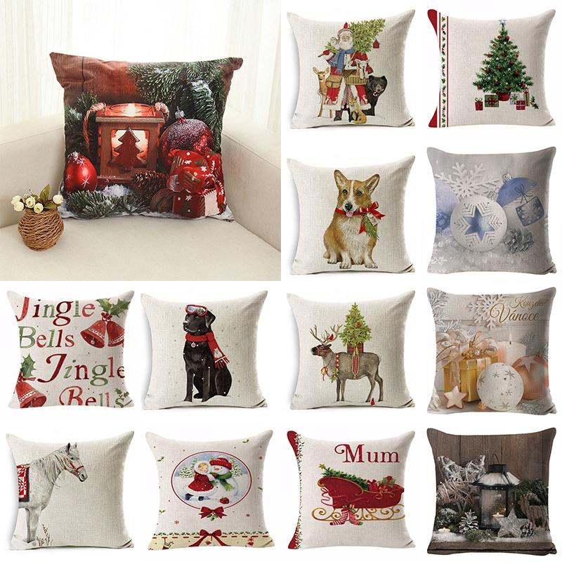 Luxurious 18" Merry Christmas Pillow Case Cotton Linen Cushion Cover For Home Decor