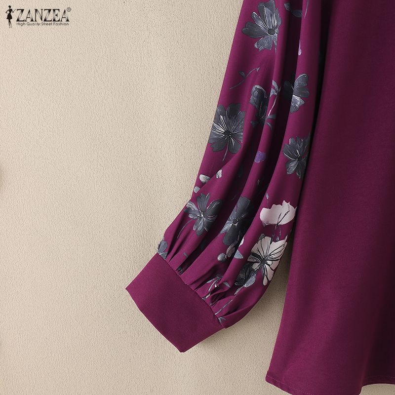 ZANZEA Women Print Splice Long Sleeve Loose Casual Blouse