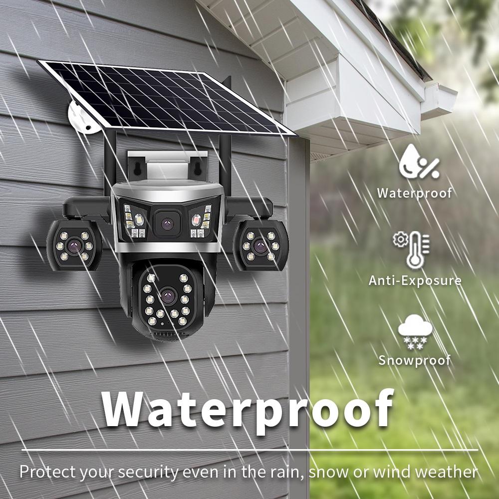 Solar PTZ Camera – 4G 4-Lens with 4-Screen Display, Outdoor Wireless Security Surveillance