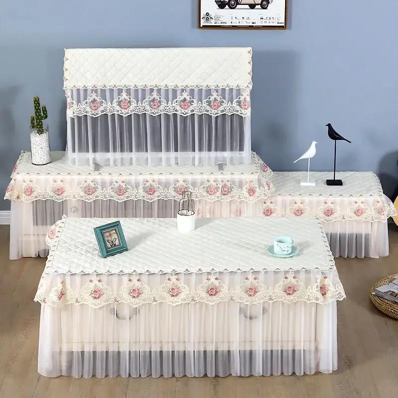 Stół szafkowy Tkanina prostokątna Zmywalna Pyłoszczelna Tkanina stołowa TV Pokrowiec na telewizor LCD Koronka Wisząca Osłona przeciwpyłowa Impreza Ślub Dekoracja