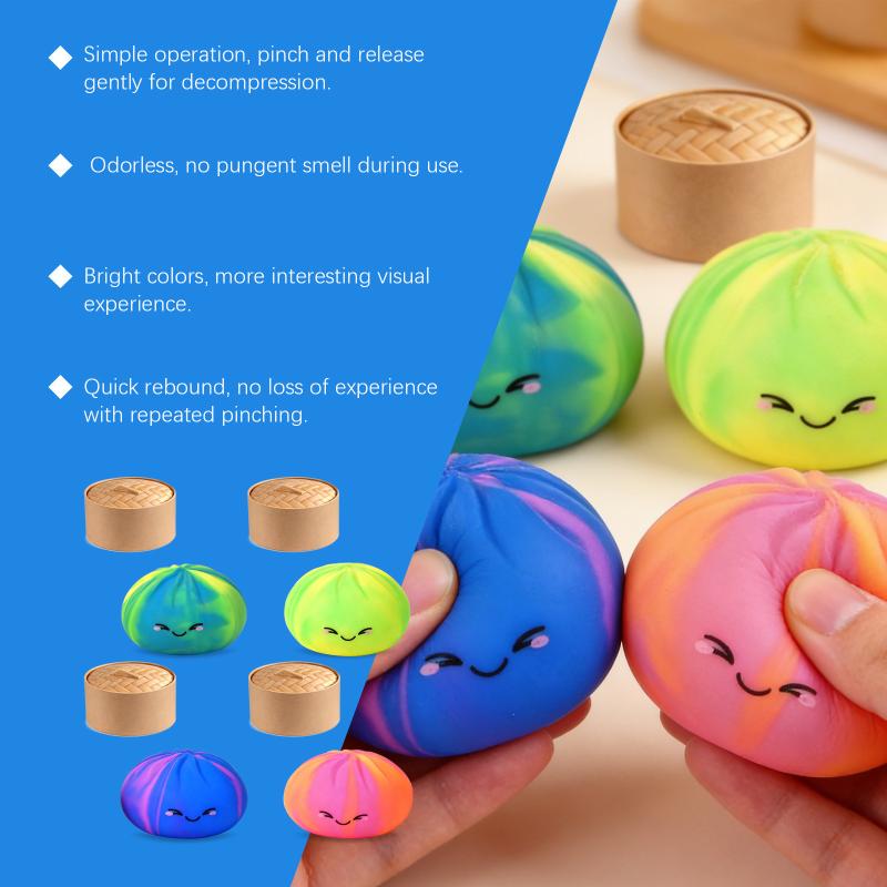 Rainbow Dumpling Squishy Toy 1 Set Bamboo Fidget Ball Kit For Office Desk Kids Stress Reliever Home Decor