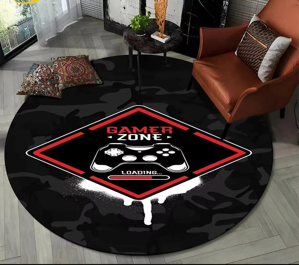 Cartoon Game Controller Round Carpet Non Slip Circle Child Play Mat Washable Rugs for Gamer Bedroom Decor Entrance Doormats