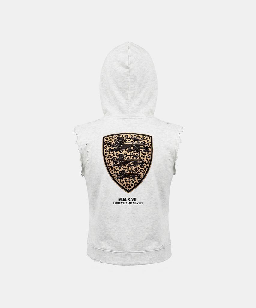 Badblood Curved Logo Sleeveless Zip-Up Hoodie - Leopard Melange