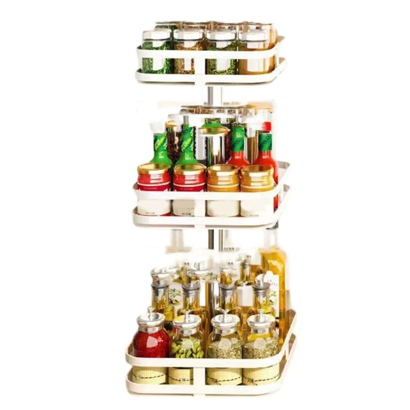 Space Saving Rotating Shelf for Kitchen Bathroom Metal Organizers Adjustable Cosmetic Spice Storage HX6C