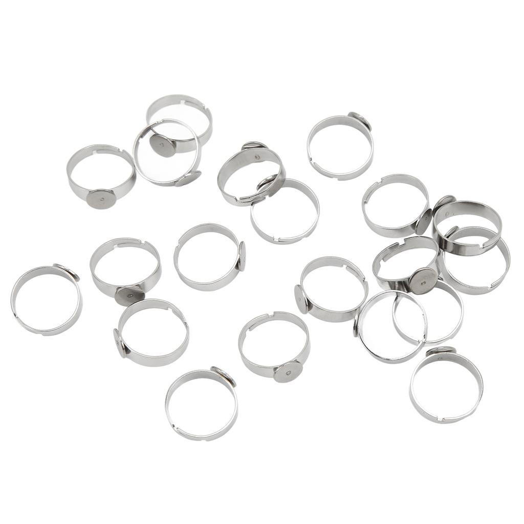 20PCS Blank Ring 8mm Adjustable Stainless Steel DIY Flat Ring Base for DIY Rings DIY Jewelry