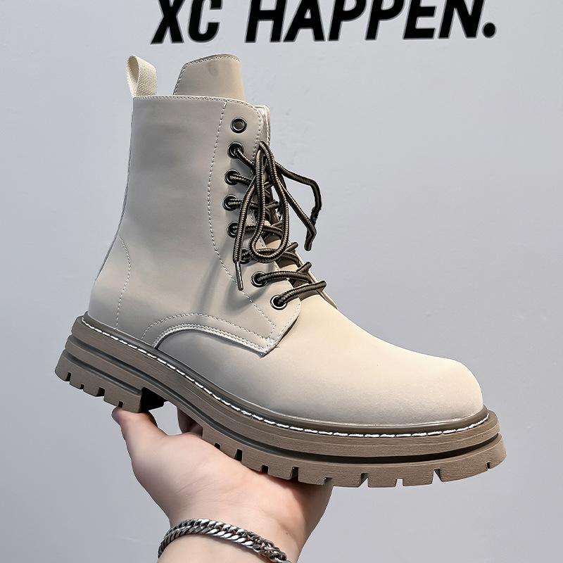 

Ботинки Мартин 2024 новые на толстой подошве с увеличением высоты, полусапоги в стиле локомотив из кожи, ботинки в британском стиле с высоким верхом, рабочие ботинки 3309-A 38 белый