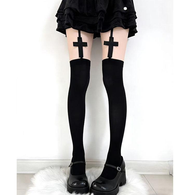 

Black garter stockings for women, velvet pure desire long stockings with integrated garter, white stockings for women, cross-pattern over-the-knee Average Size