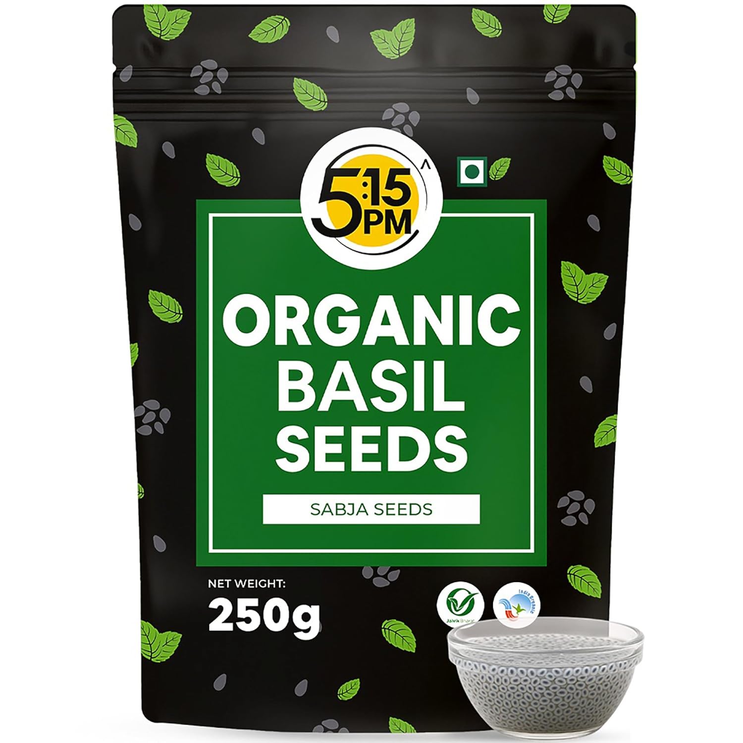 5:15PM Organic Sabja Seeds 250g Pack of 1 | Gluten-Free Basil Seeds for Smoothies Drinks & Desserts