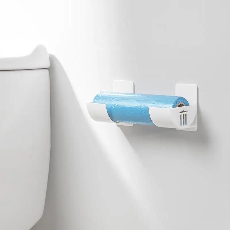2pcs Kitchen Bath Wall Mount Plastic Poly Trash Waste Bag Roll Holder Dispenser Freshness Film Roll Storage Rack for Closet