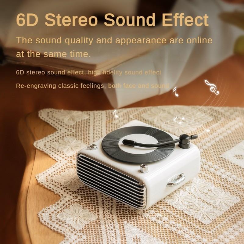 5W Tragbarer Solo-Player Retro Plattenspieler mit Radio und TF-Karten-Einschub 6D Stereo-Soundeffekt Bluetooth-Lautsprecher 130*115*60mm